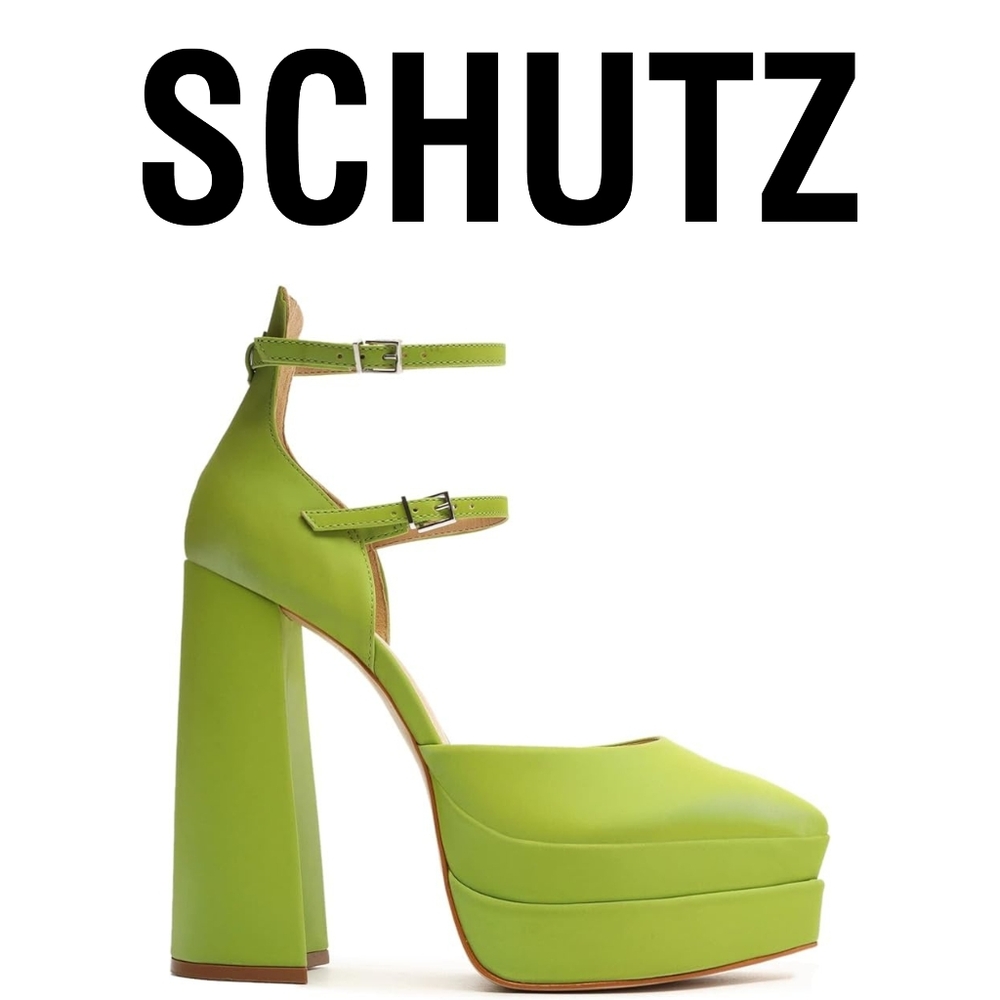 SCHUTZ Elysee Green Size 7 M Chunky Platform Heels - Picture 8 of 9